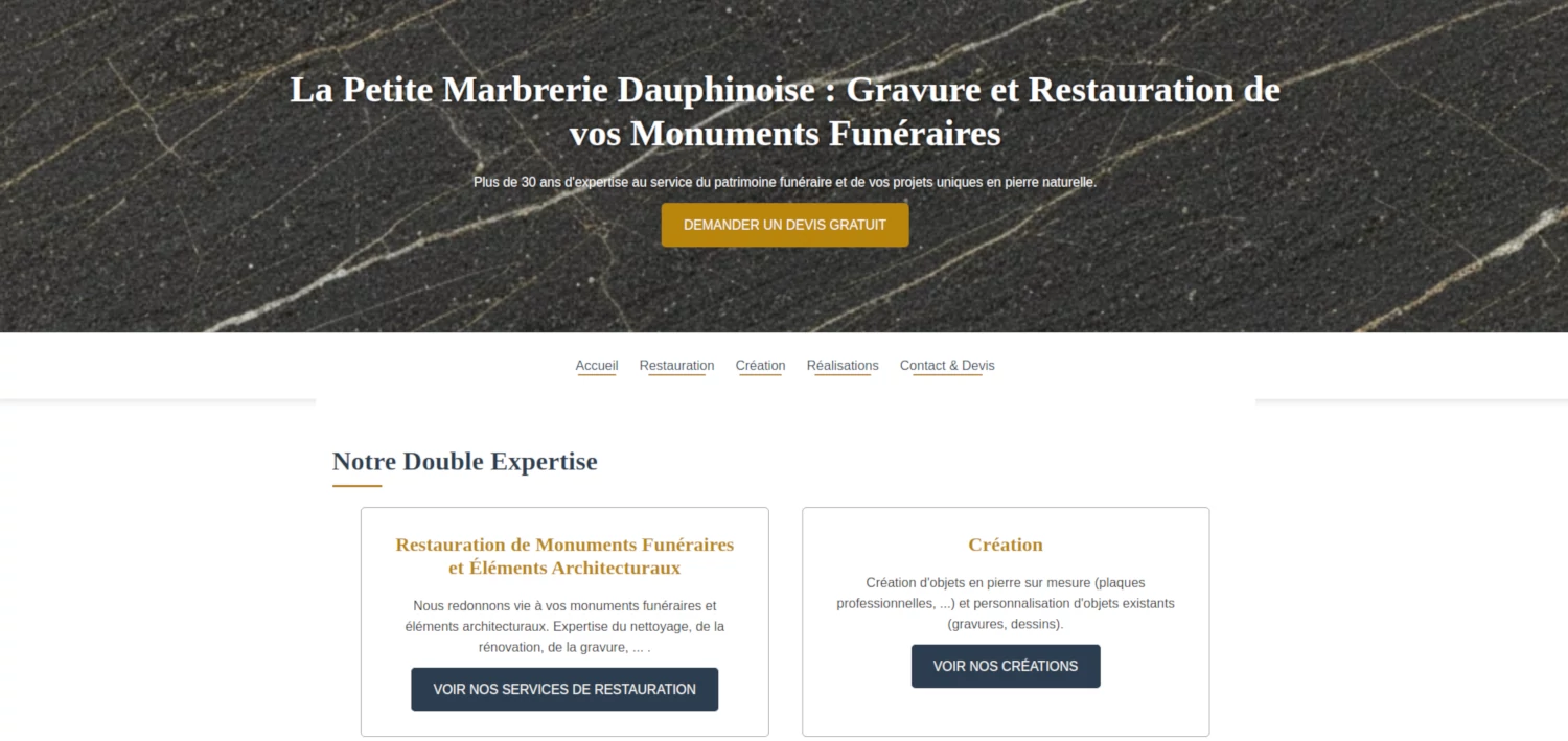 Page d'accueil du site La Petite Marbrerie Dauphinoise