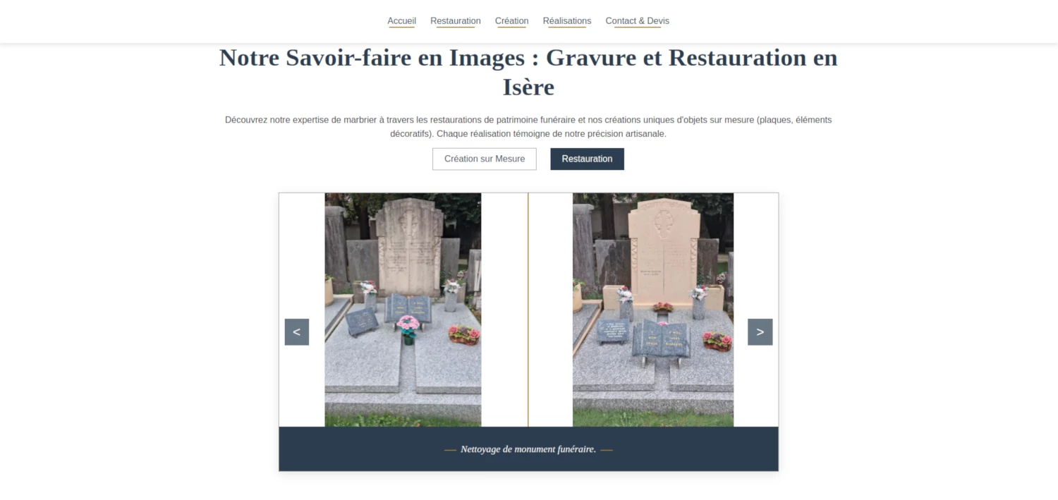 Page de réalisations du site La Petite Marbrerie Dauphinoise